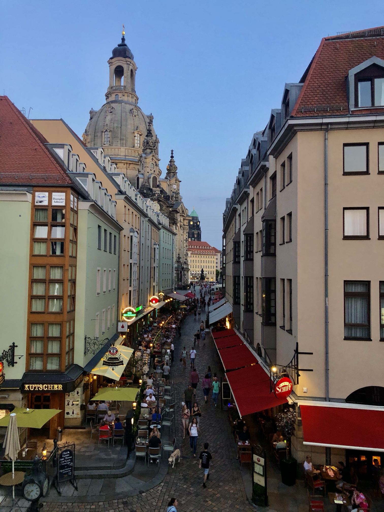 Münzgasse in Dresden's old town, looking towards the Frauenkirche.